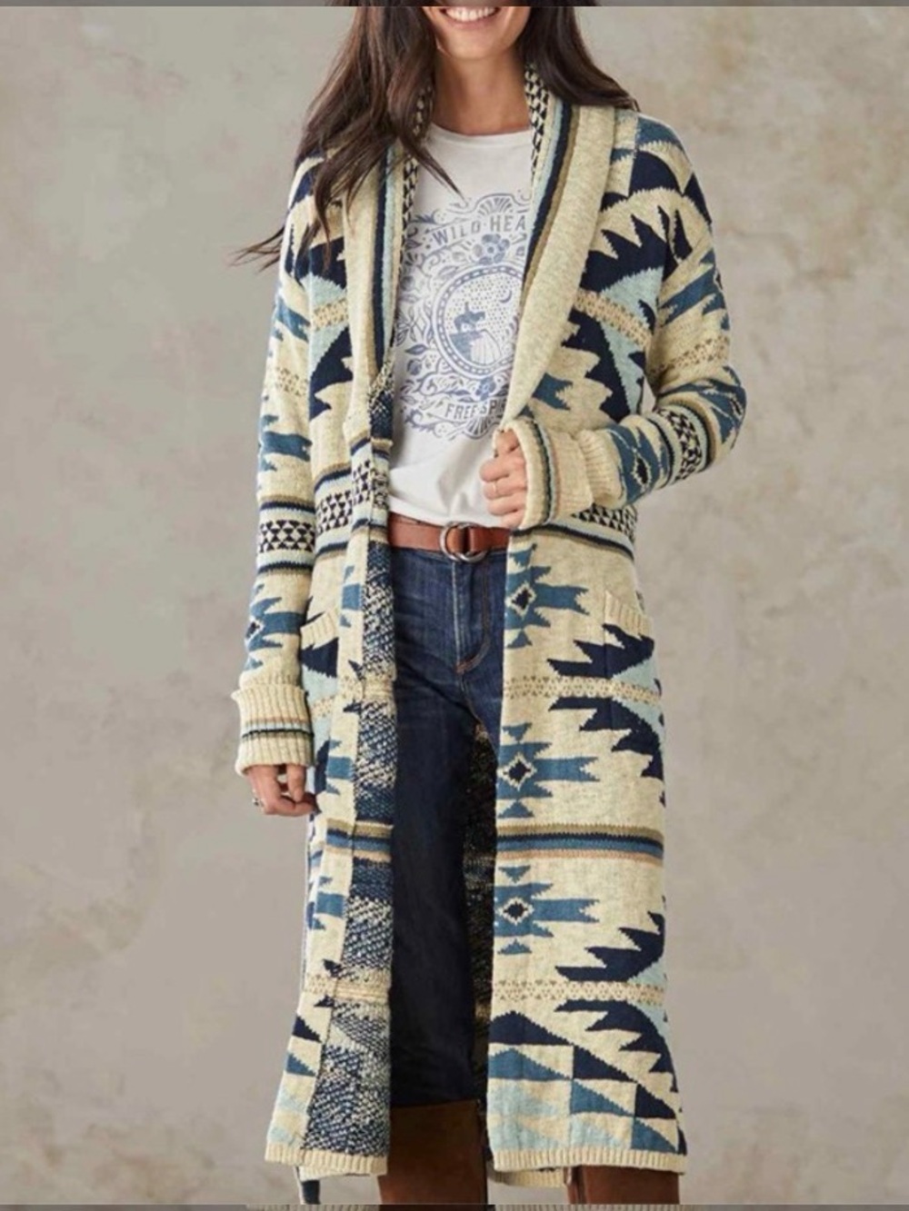 Faherty Paloma duster- Cream & Blue